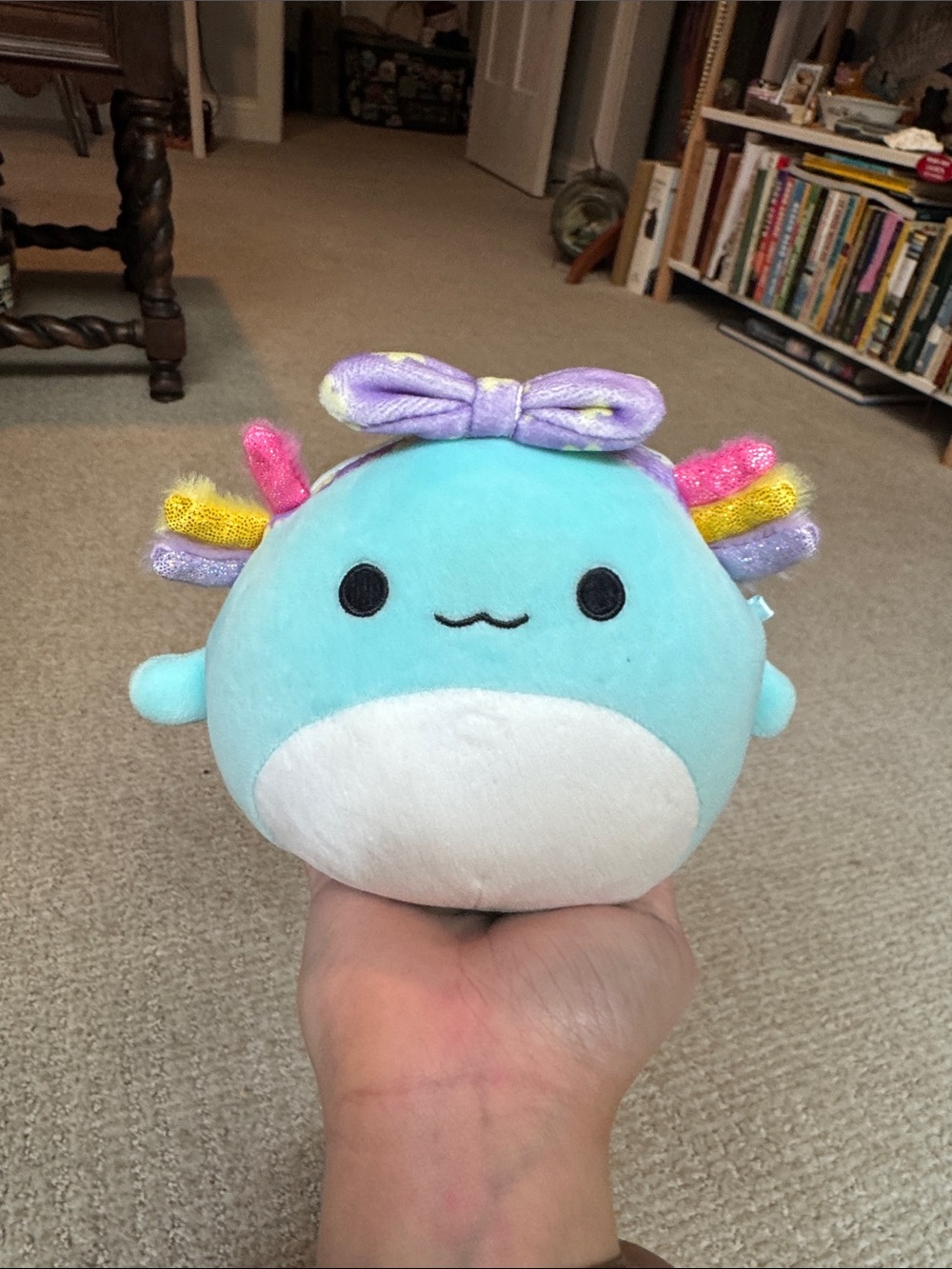 Squishmallows Blue & White Axolotl with Rainbow Accents